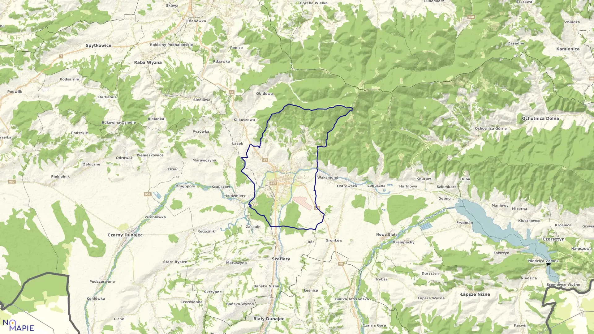 Mapa obrębu Nowy Targ w mieście Nowy Targ